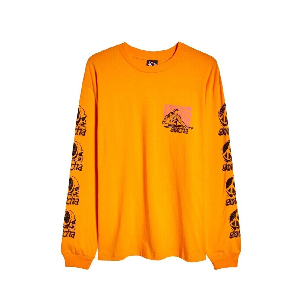 NEW NWT GOTCHA Break Em Long Sleeve Graphic Tee Orange Autumn Glory Sz Medium M